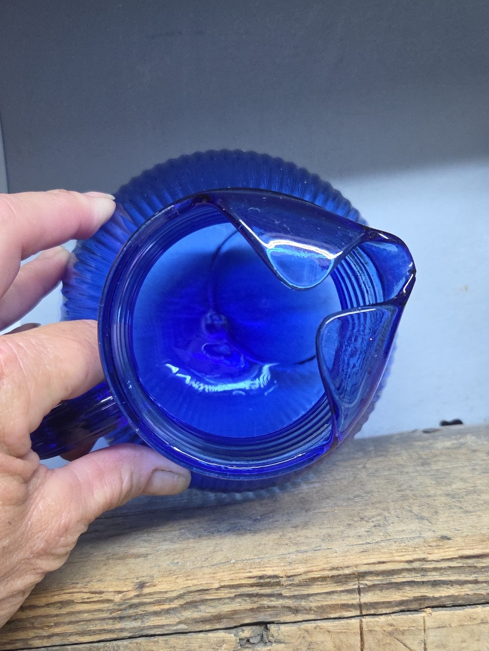Vintage Hazel Atlas Cobalt Blue Ribbed Tilt Ball Pitcher 1930s Depression Glass - Picture 6 of 7